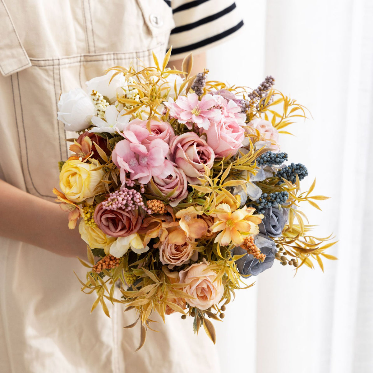 Künstliche Rosenstrauß, 35 cm hoch, 11 Blüten, aus Seidenstoff, für Hochzeiten, Innenraumdekor und Geschäftsausstattung
