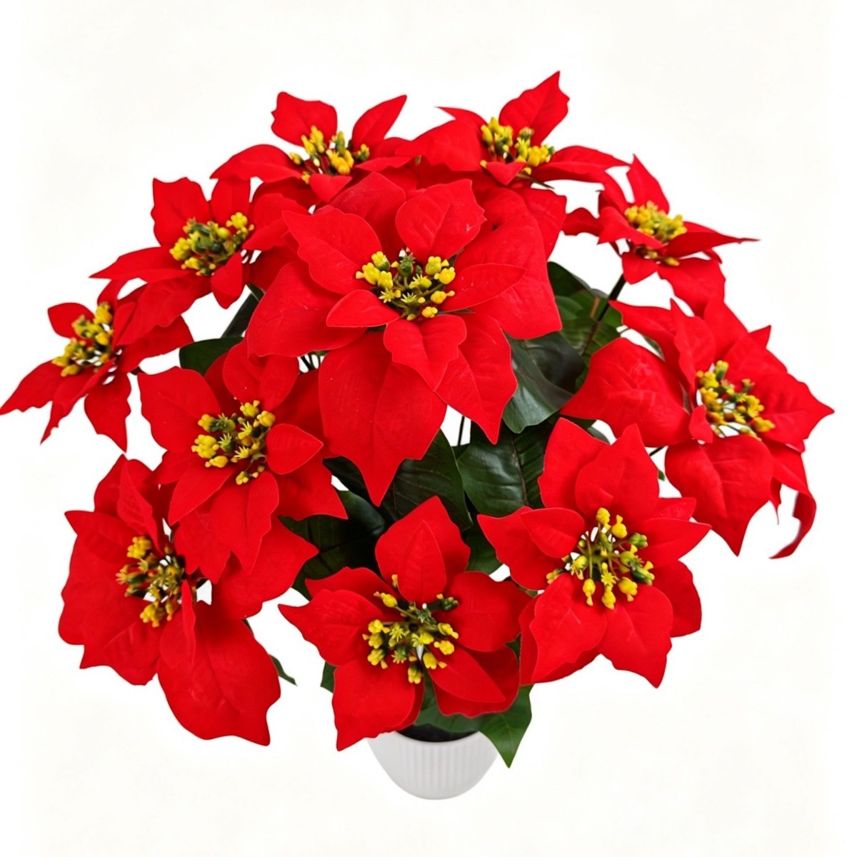 12-Blüten Kunstblumenstrauß, Weihnachtsstern, 50 cm, Seidenstoff