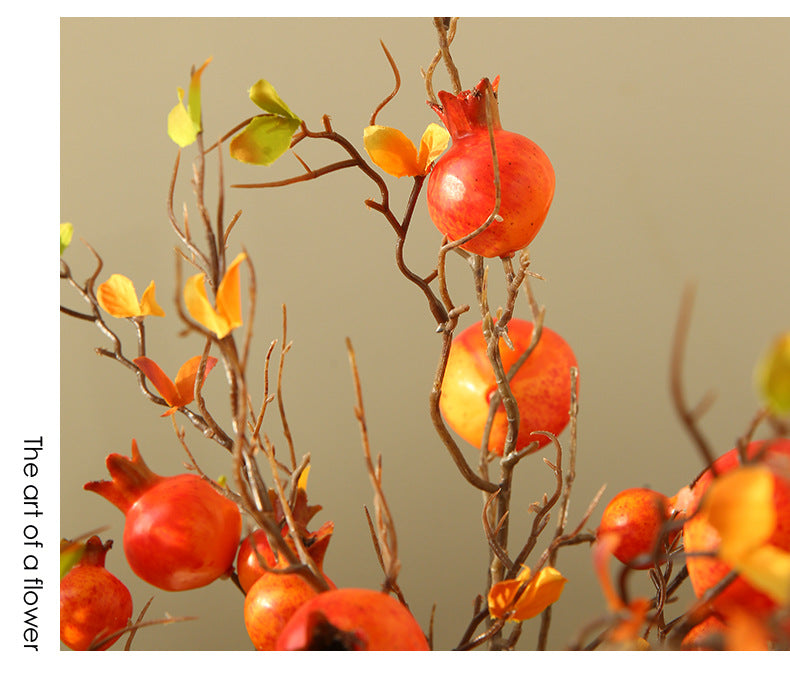 Künstliche Granatapfelblüte, 1 Stiel mit 6 Blüten, 81 cm, Seidenblumen, retro Dekoration für Zuhause, Schaufenster, Hochzeit, Hotel, Büros