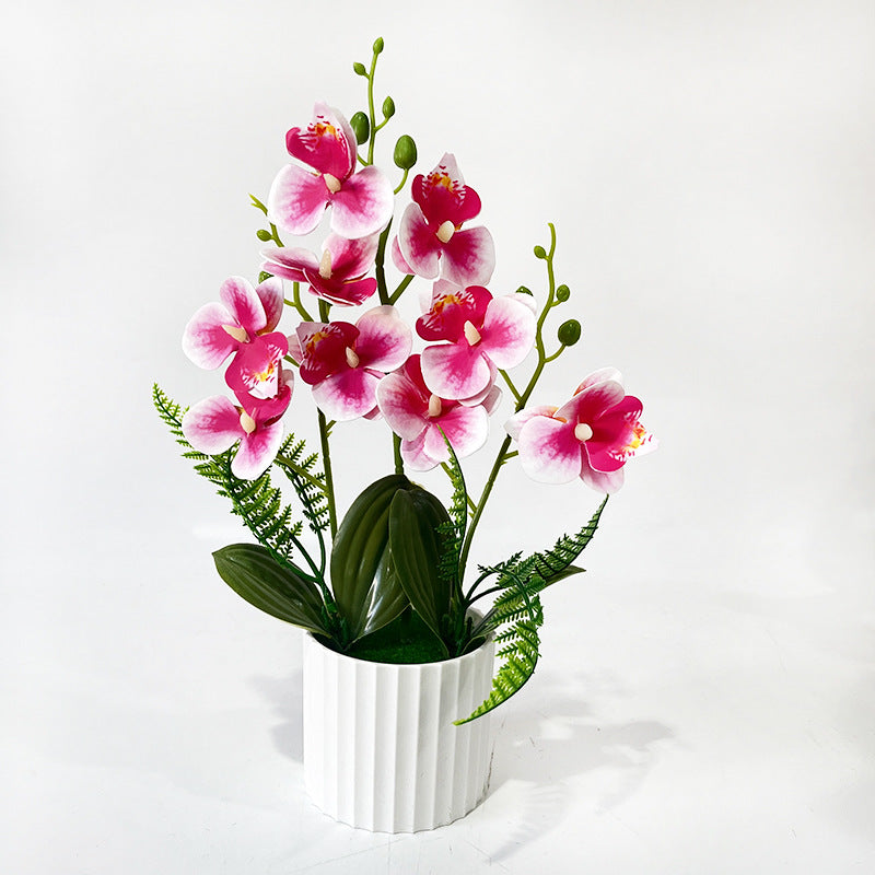 Künstlicher Orchideenstrauß mit 9 Blüten, 31,5 cm hoch inklusive Pflanzgefäß, für Hochzeiten, Innenräume und Dekoration