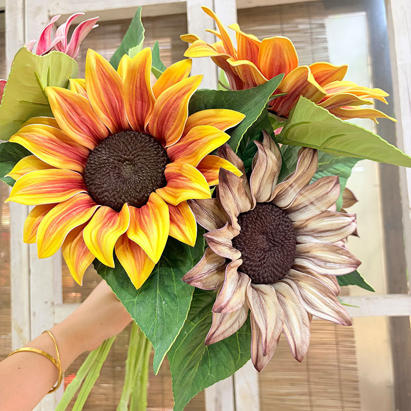 Künstliche Sonnenblume, Einzelstiel mit 1 Blüte, 69 cm hoch, Seidenstoff, für Innenraum, Hochzeit, Dekoration