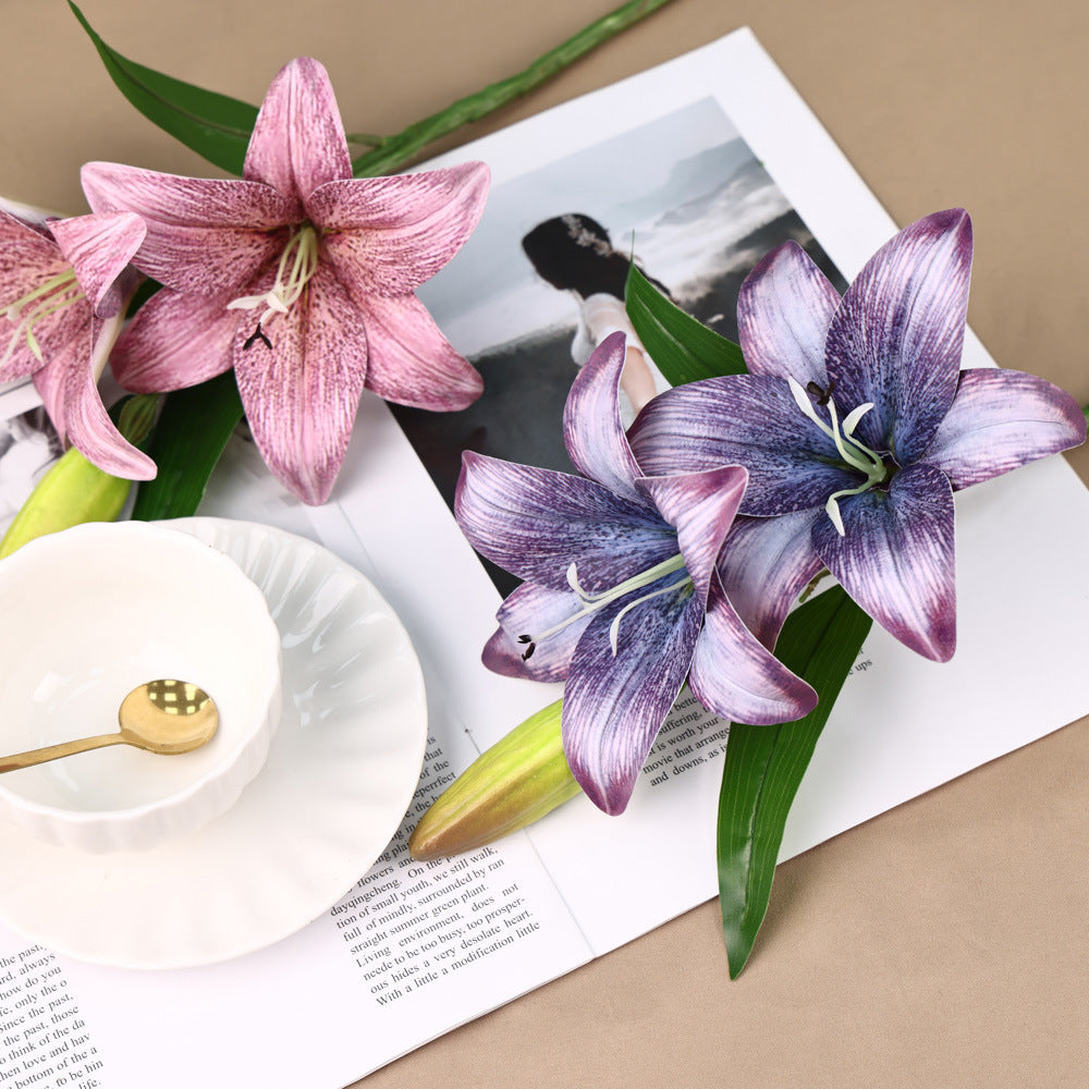 Einzelstiel mit 3 Lilienblüten, 41 cm, Kunststoff, für Hochzeiten, Wohn- und Gewerberäume