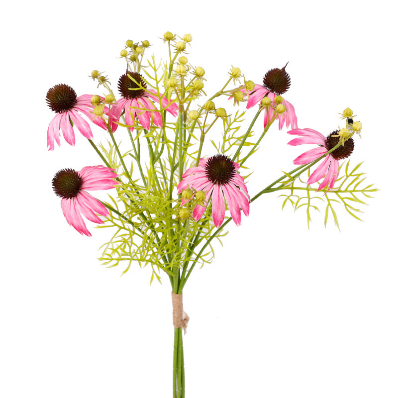 Künstlicher Sonnenhut Blumenstrauß, 4 Stiele mit 6 Blüten, Seidenstoff-Optik, für Hochzeit, Hotel, Schaufenster und Zuhause