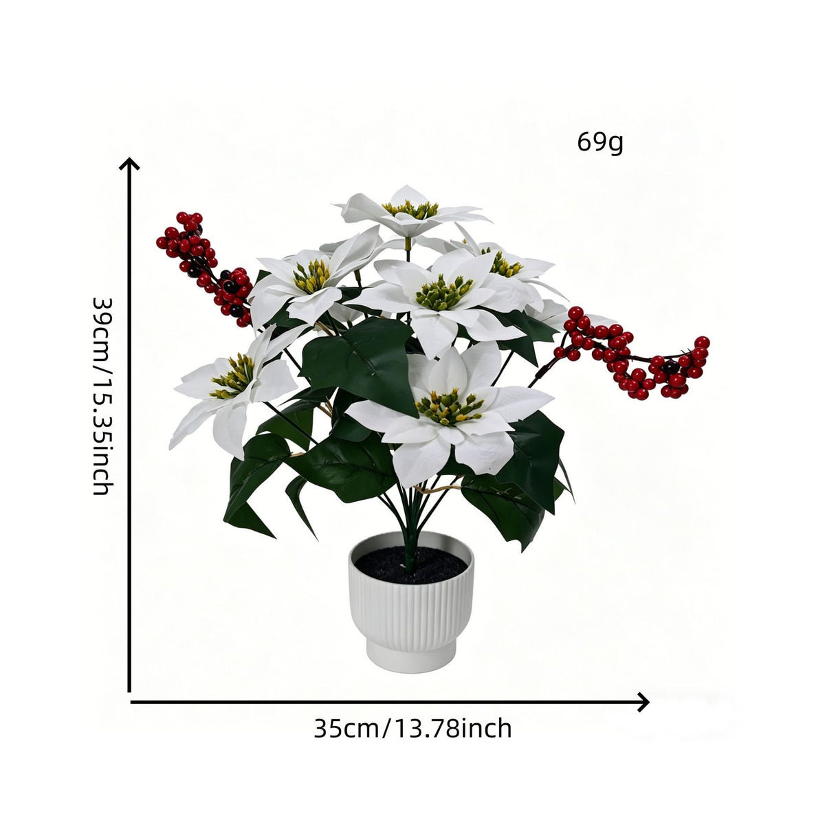 53 cm künstlicher Weihnachtsstern (Poinsettie) aus Samtstoff, Buschform, für festliche Dekoration, Hotel, Büro und Zuhause