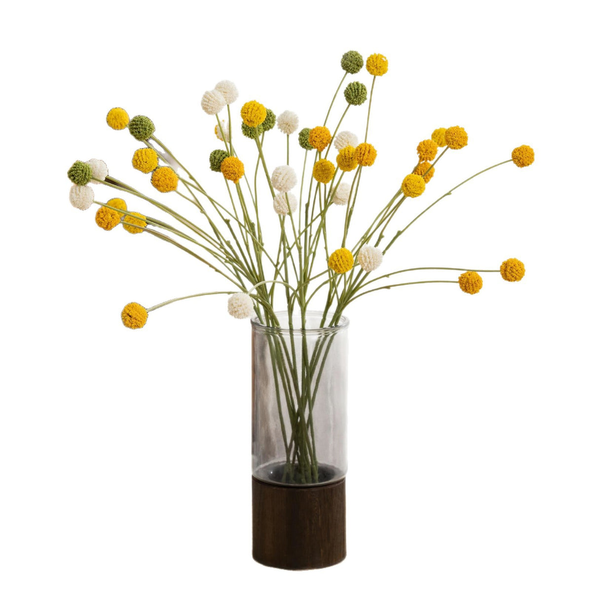 Kunstblume Craspedia (Goldkugel), Busch mit 4 Blütenköpfen, Kunststoff, für Hochzeit, Hotel und Wohnraum-Deko