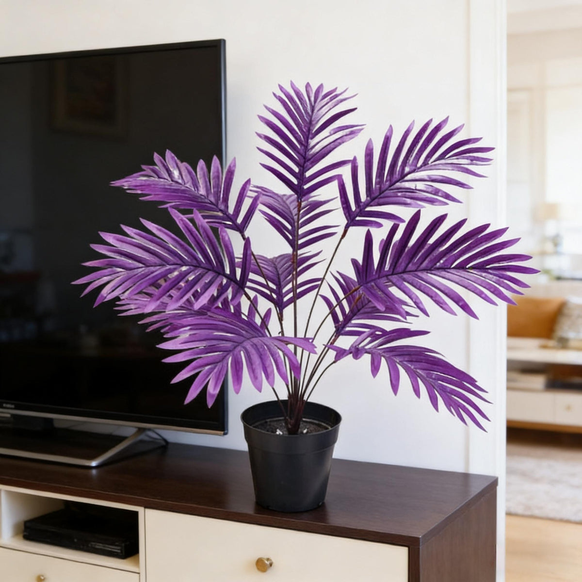 Künstliche Arecapalme mit 12 Blättern, 67 cm, PE/PVC-Material, für Innen- und Außenbereich