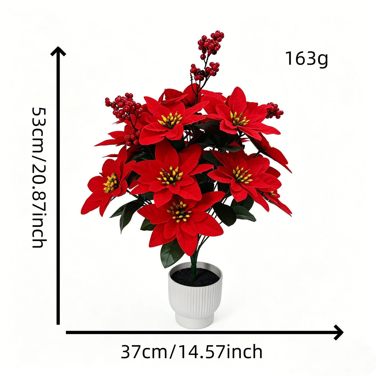 53 cm künstlicher Weihnachtsstern (Poinsettie) aus Samtstoff, Buschform, für festliche Dekoration, Hotel, Büro und Zuhause