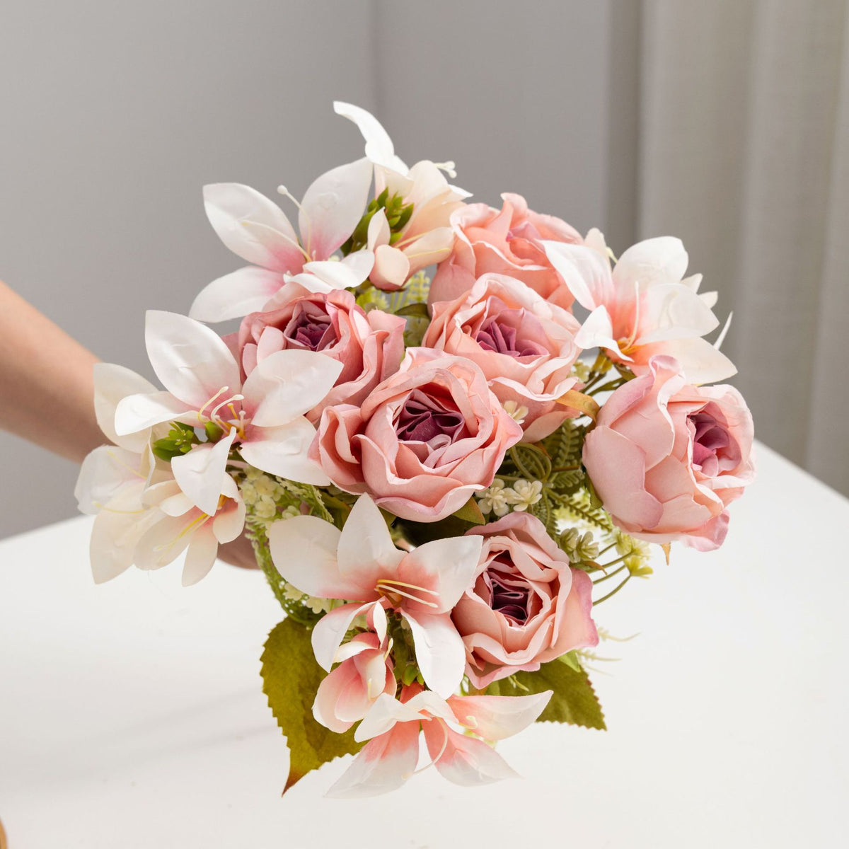 34 cm künstliche Rosenstrauß, realistisch, für Hochzeiten, Außendekoration, Wohnaccessoires