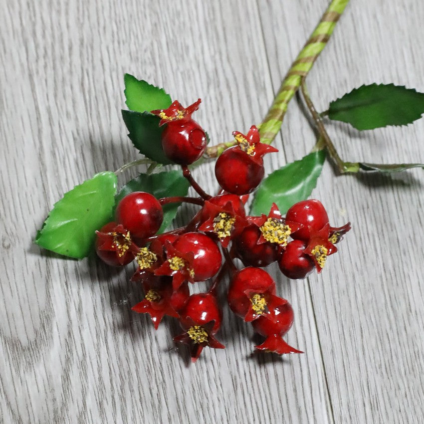 Künstliche Granatapfel-Fruchtdekoration, 25 cm, 14 Blüten, Plastik, für Innen- und Außenbereich