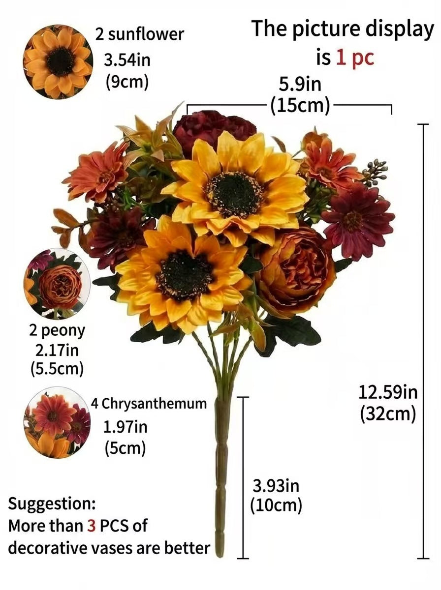 32 cm Sonnenblumenstrauß, Kunststoff, 6 Blüten, moderne Dekoration