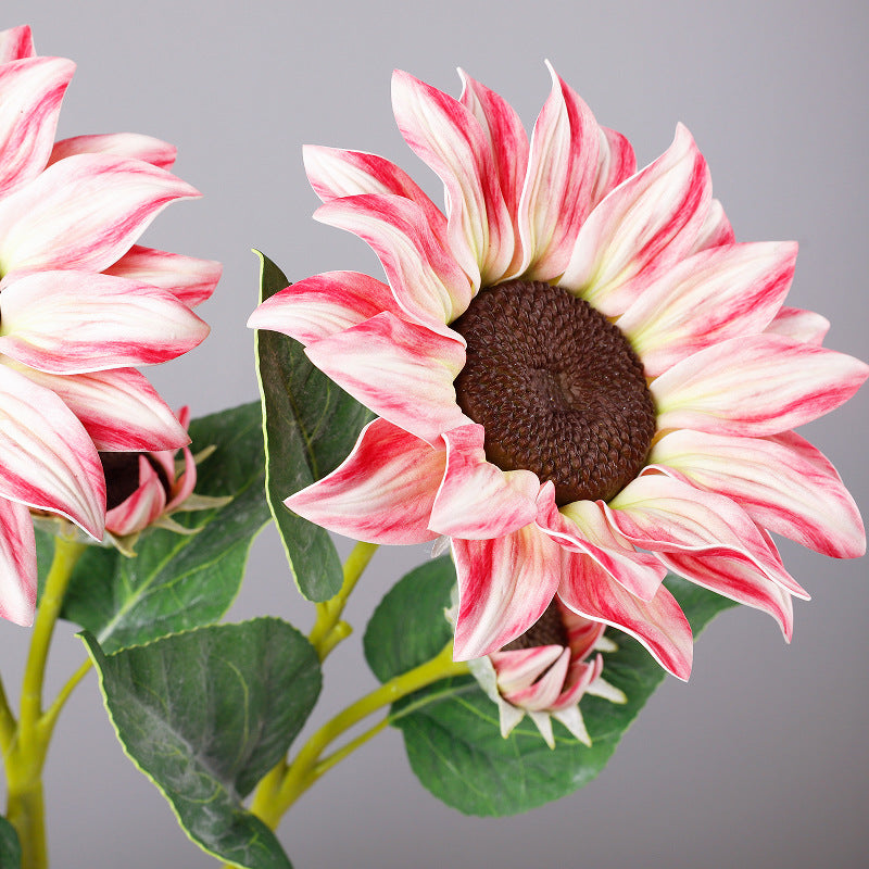 Künstliche Sonnenblume, 1 Stängel mit 2 Blüten, 65 cm hoch, Seidenstoff, für Hochzeit, Dekoration, Innenbereich