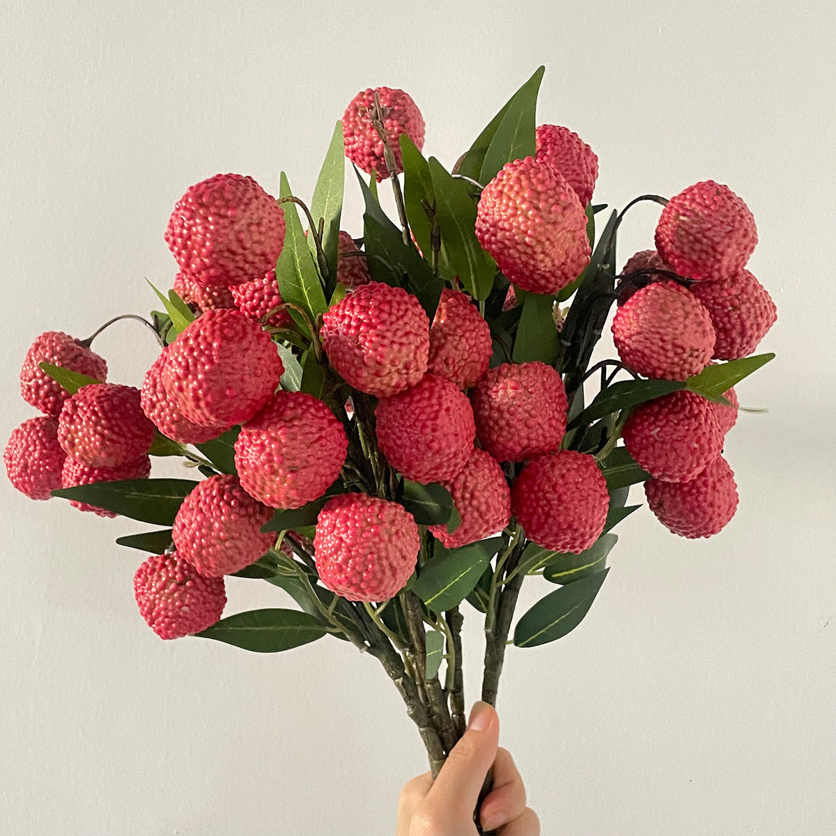 Künstliche Litschifrucht-Zweige, 45 cm, 9 Blüten, 3,5 cm Durchmesser, für Innendekoration, Hotel, Einzelhandel, Hochzeiten