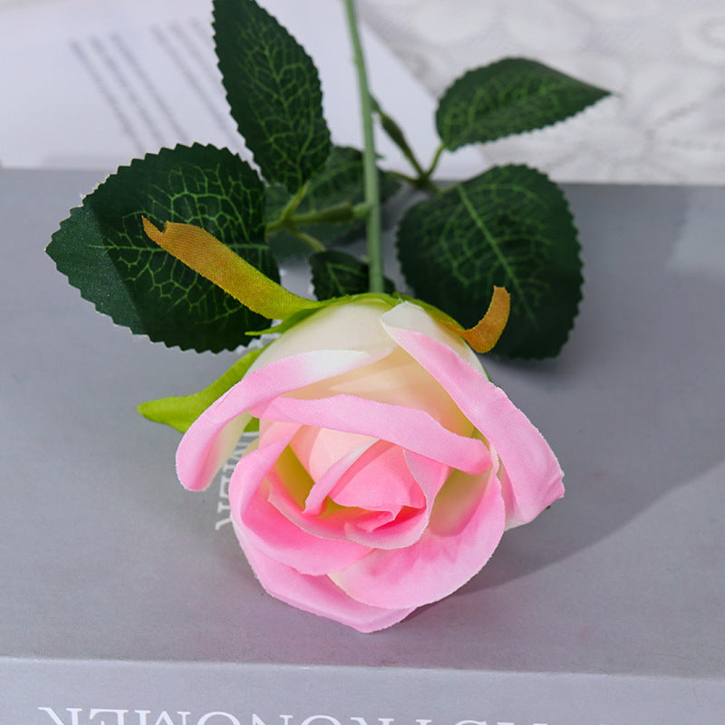 Künstliche Schneeberg-Rose, Einzelstiel mit 1 Blüte, biegbarer Stiel aus Stoff und Draht, für Hochzeit, Hotel und Zuhause