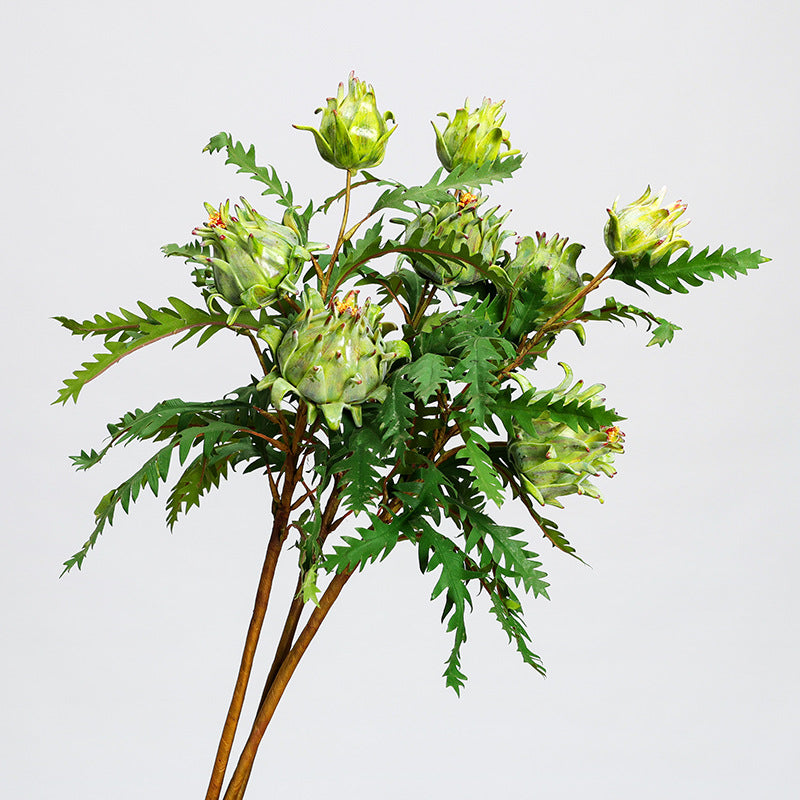 Künstliche Distel / Artischocke, einzelner Stiel mit 14 Blättern, 100 cm Länge, für Innendekoration und Floristik