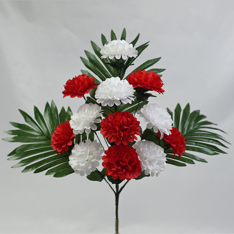 Künstliche Chrysanthemen Busch mit 12 Blüten, 52 cm Höhe, UV-beständig für Friedhof und Außenbereich