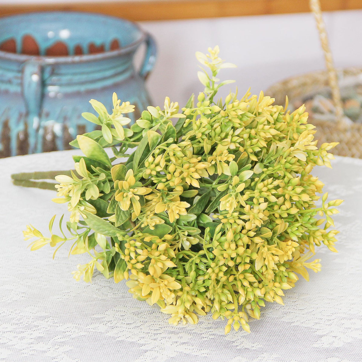 Kunstpflanze Kalanchoe-Busch, 15 Blütenköpfe, 35 cm, Kunststoff, für Hotel, Hochzeit, Wohnraum und Schaufenster