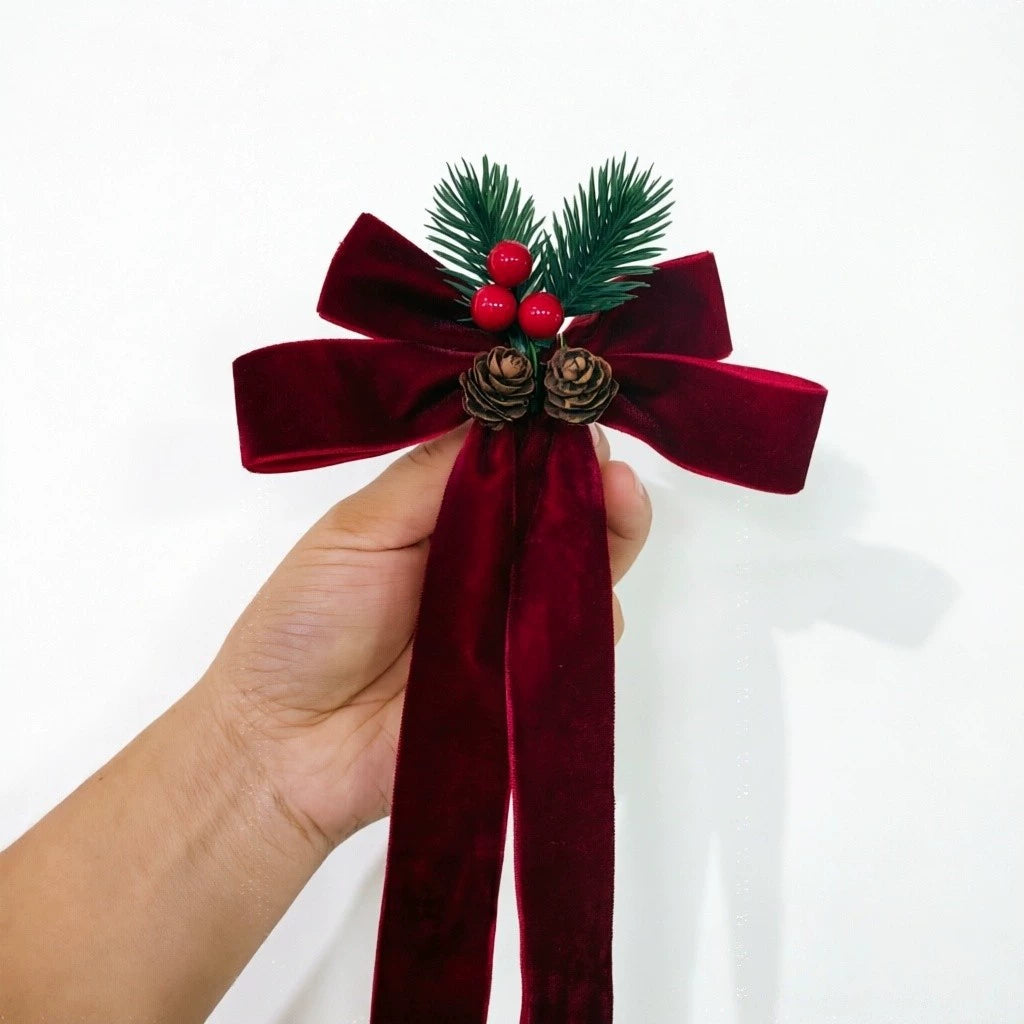 Weihnachtsbaum-Dekoration Samt-Schmetterlingsschleife mit Glocke, 18 cm, realistisch, für Haustür, Fenster, Festdekoration, 4 Stück