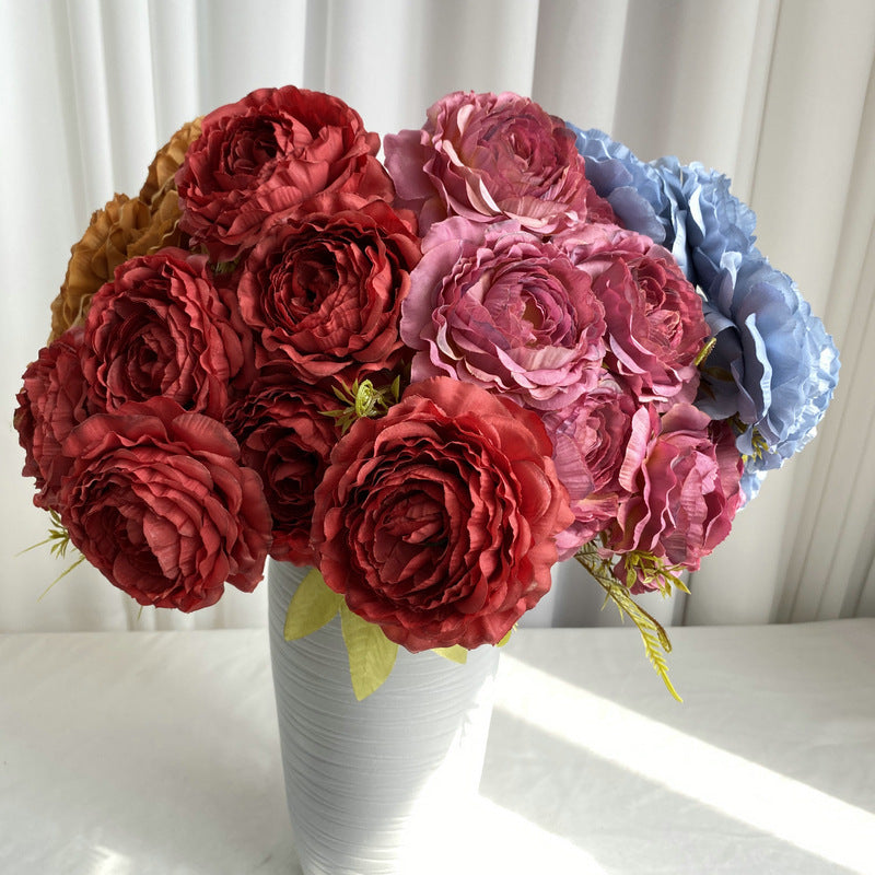 Künstliche Pfingstrosen-Strauß, 40 cm hoch mit 7 Blüten, aus Seidenstoff für Hochzeiten und Innendekoration