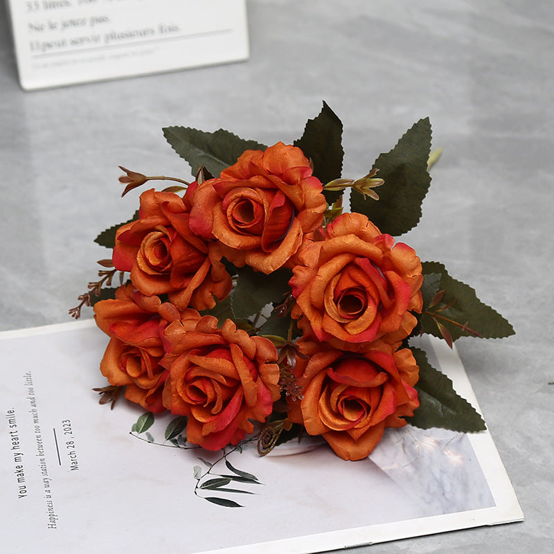 Künstliche Rosenstrauß mit 6 Blüten, 30 cm hoch, aus Seidenstoff, für Hochzeiten, Innendekoration und Gewerberäume