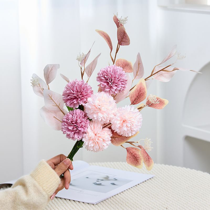 46 cm künstlicher Blumenstrauß mit Chrysanthemen und Eukalyptus, für Hochzeiten, Hausdekoration und Einzelhandel