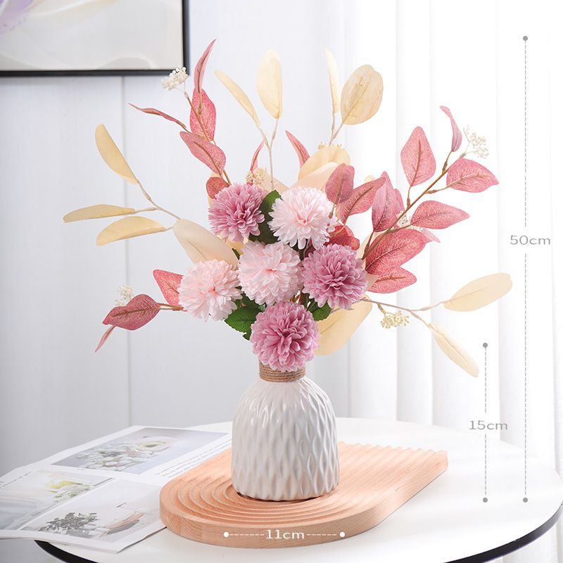 46 cm künstlicher Blumenstrauß mit Chrysanthemen und Eukalyptus, für Hochzeiten, Hausdekoration und Einzelhandel