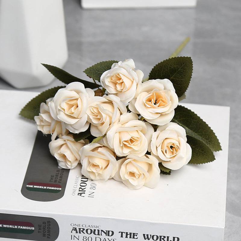 Künstliche Rosen Bouquet, 10 Blüten, 30 cm Höhe, Seidenstoff für Hochzeiten und Innendekoration