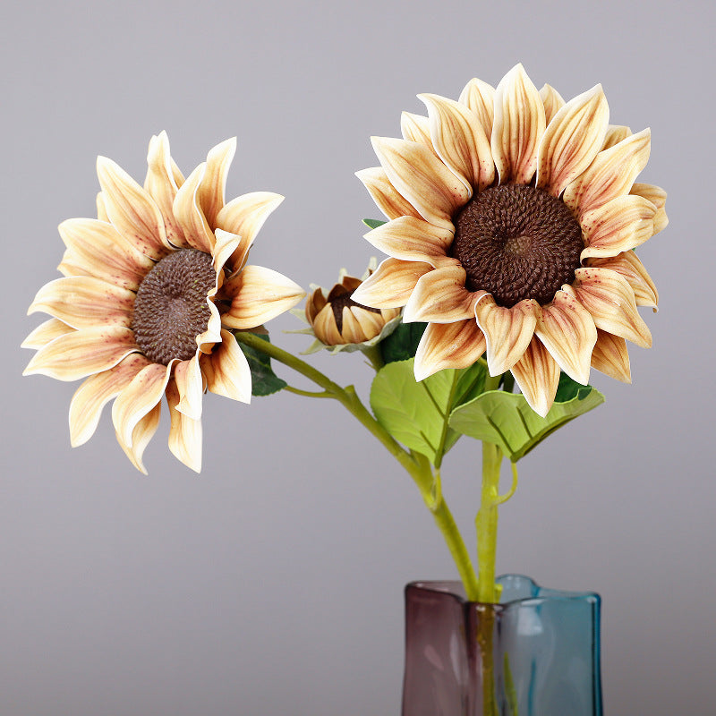Künstliche Sonnenblume, 1 Stängel mit 2 Blüten, 65 cm hoch, Seidenstoff, für Hochzeit, Dekoration, Innenbereich