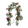 Künstliche Weidenblatt-Ranke mit roten Beeren, 2er-Set Girlande aus Kunstseide, Weihnachtsdeko für Tür, Haus und Schaufenster
