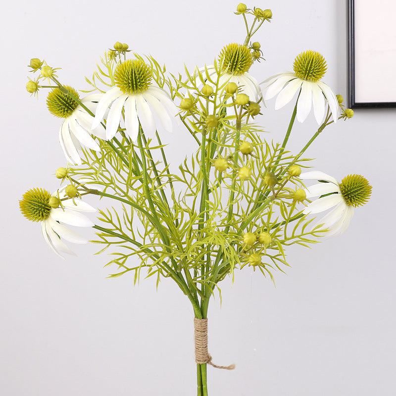 Künstlicher Sonnenhut Blumenstrauß, 4 Stiele mit 6 Blüten, Seidenstoff-Optik, für Hochzeit, Hotel, Schaufenster und Zuhause