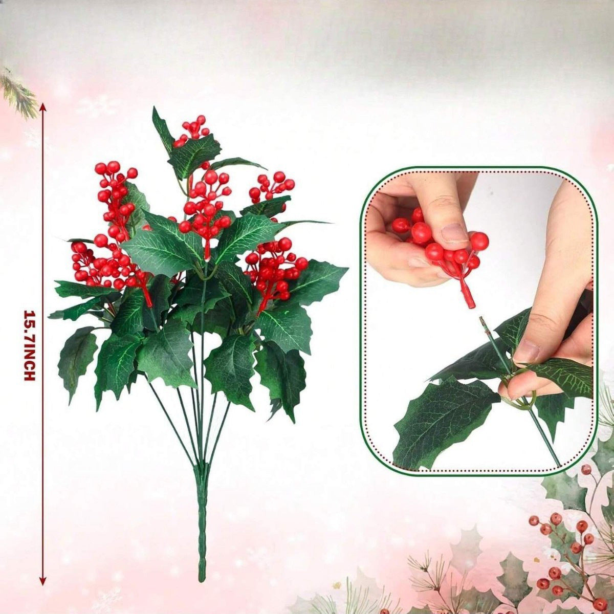 Künstliche Seiden-Christrose 40 cm, realistische Weihnachtsdekoration für Innenraum, Festtags- und Tischdeko, 1 Stiel