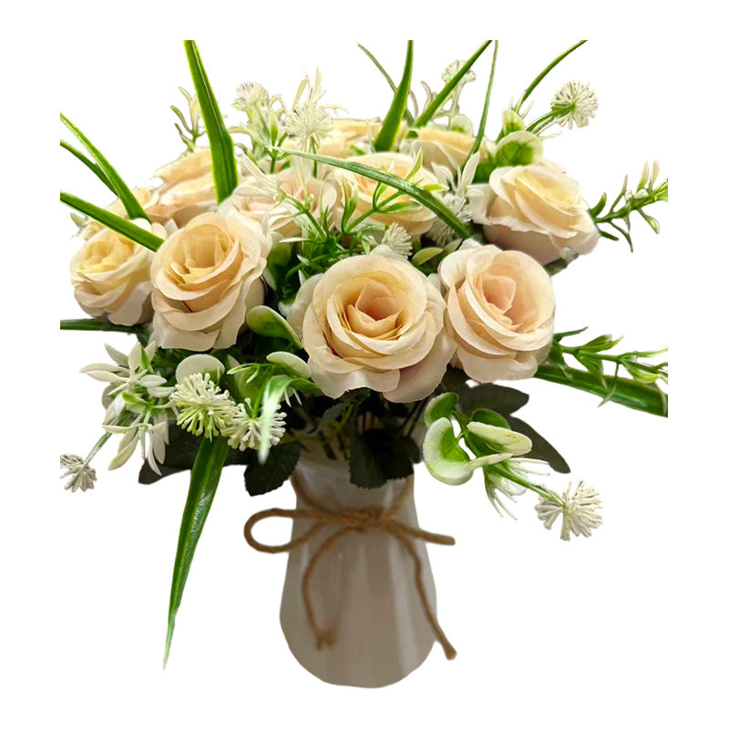 Künstlicher Rosenstrauß mit 18 Blüten, 40 cm, modern-ländlich, für Hochzeit, Dekoration, Büro, Hotel