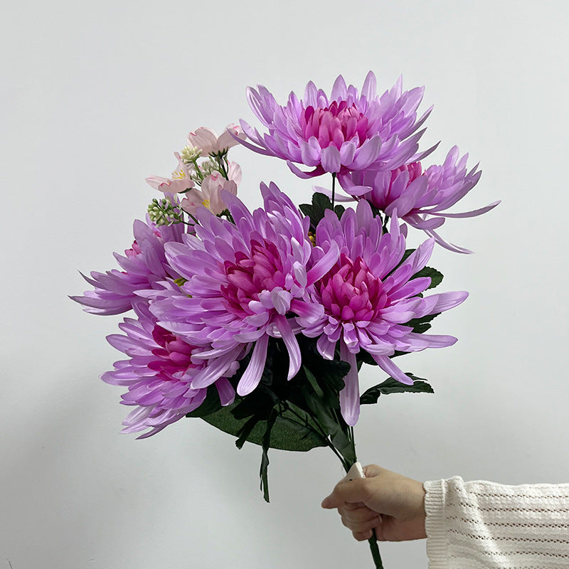 Künstliche Chrysantheme, 52 cm hoher Seidenblumen-Busch für Festtagsdekoration, Hochzeit, Innenraum