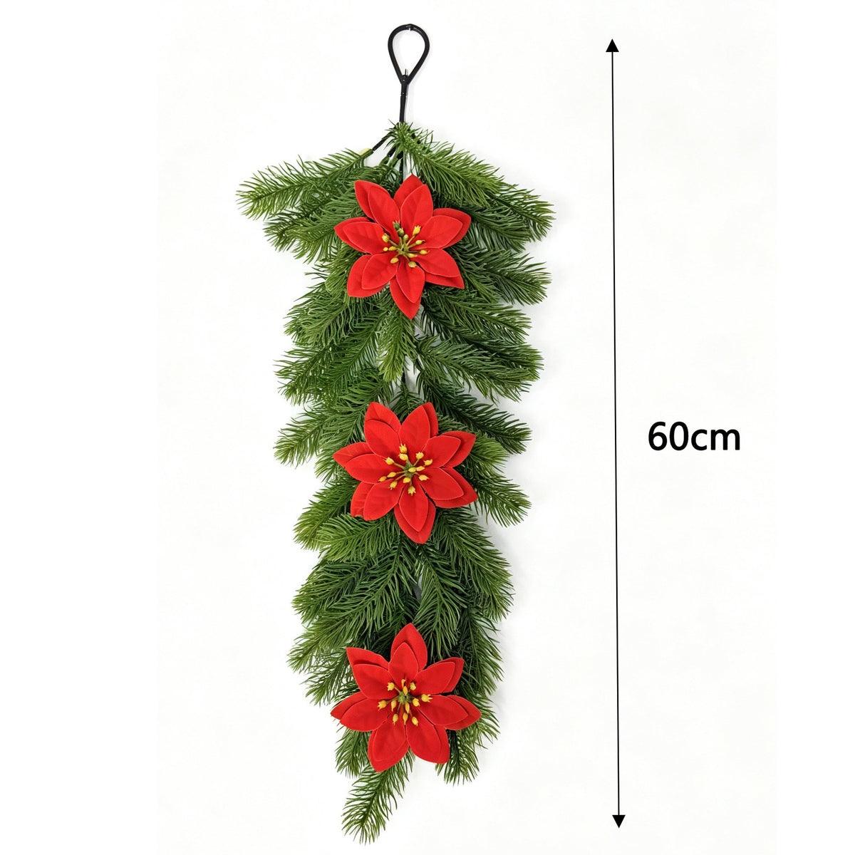 Künstliche Tannennadel-Girlande mit Weihnachtssternen, Kunststoff, hängend, Weihnachtsdeko für Tür und Wand