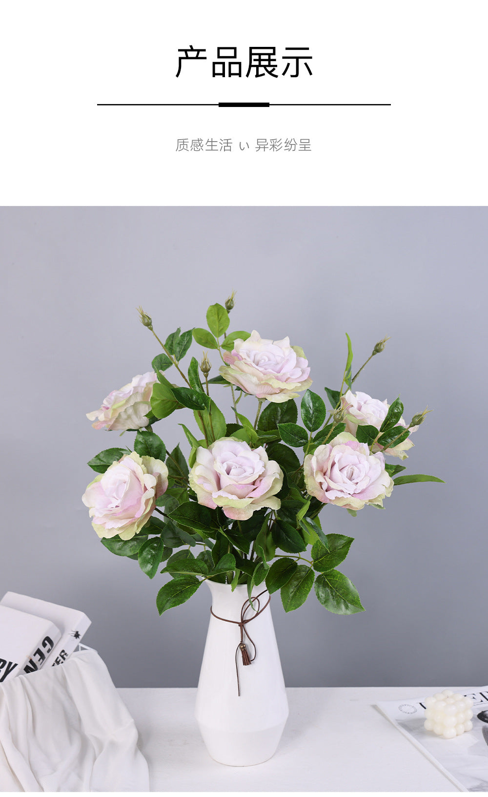Künstliche Rose, Einzelstiel, 65 cm Höhe, 15 cm Blütendurchmesser, aus Seidenstoff, für Hochzeiten, Wohn- und Geschäftsräume