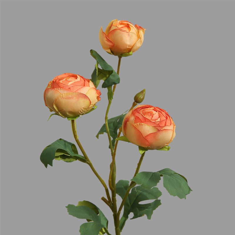 Künstliche Blumensträußer, 3-köpfige geröstete Rand-Tee-Rosen, 52 cm hoch, modern, aus Seidenstoff, für Innenraum-Deko, Hochzeiten, Events