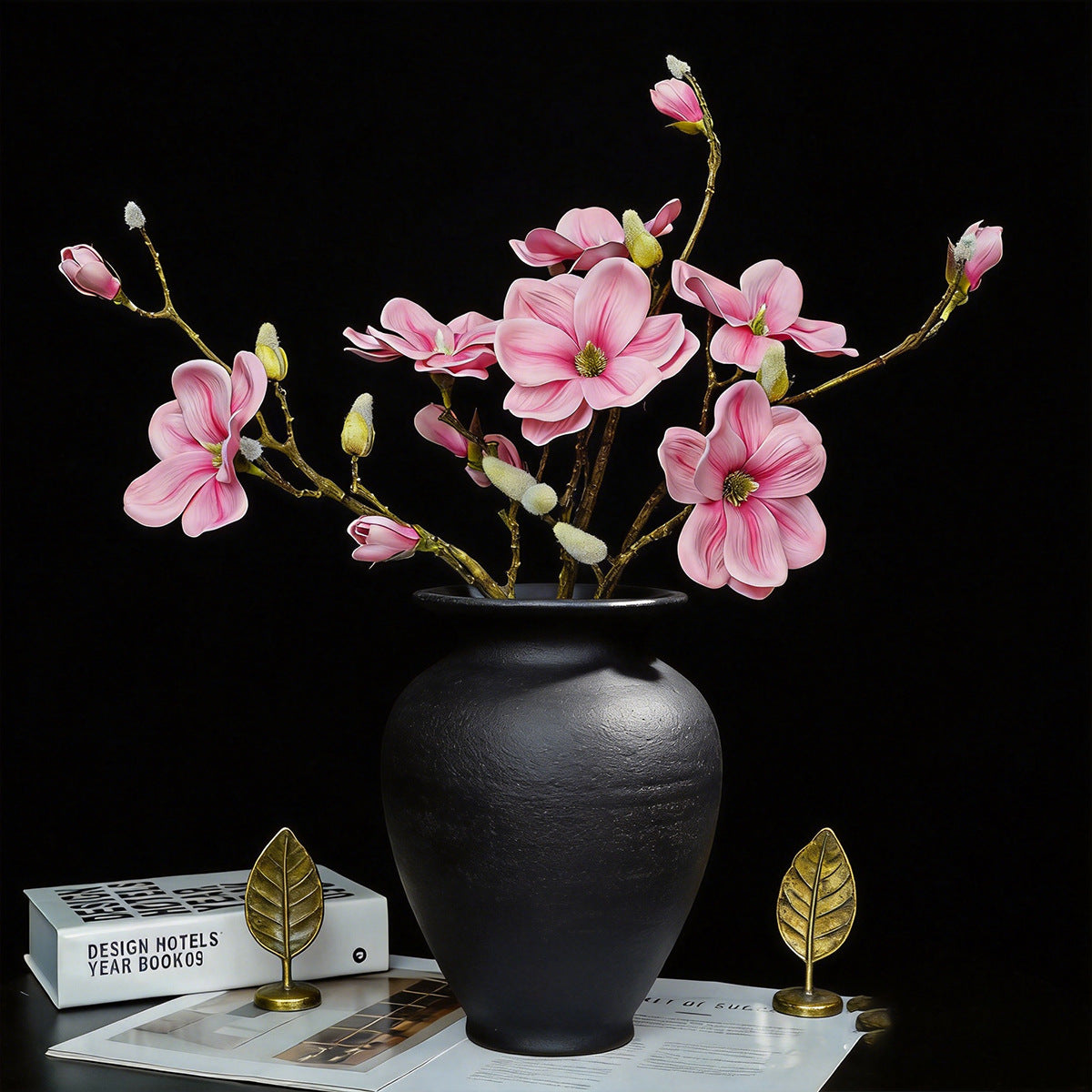 Künstliche Magnolien-Zweig mit 4 Blüten, 69 cm Höhe, einzeln, für Hochzeiten und Innendekoration