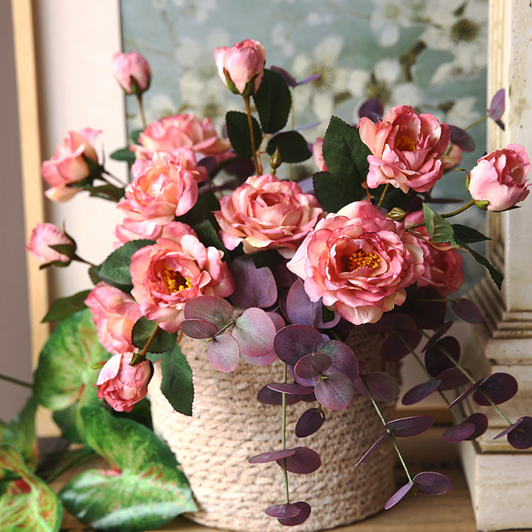 Künstliche Pfingstrose Seidenblume, 53 cm, 3 Blüten, retro ländlich, für Hochzeit Dekoration Shop Fensterbank