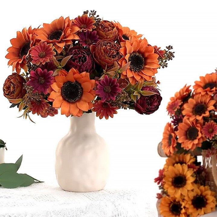 32 cm künstliche Sonnenblumen, Pfingstrosen und Gänseblümchen, Strauß mit 8 Blüten, für Haushalt und Gewerbe