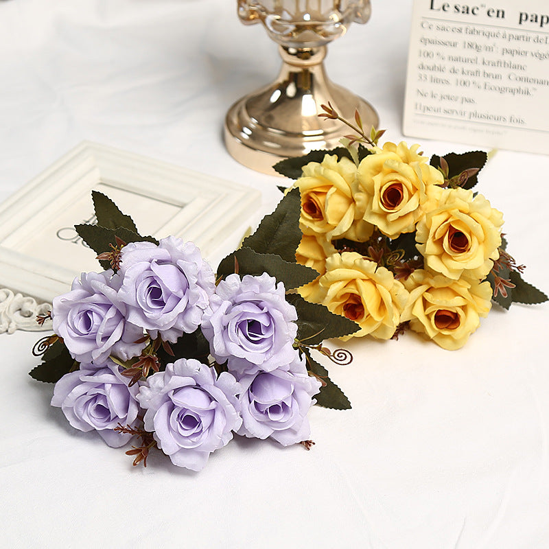 Retro-Stil künstliche Rose, 6-Blüten-Busch, 30 cm, aus Seidenstoff, für Hochzeiten und Inneneinrichtung