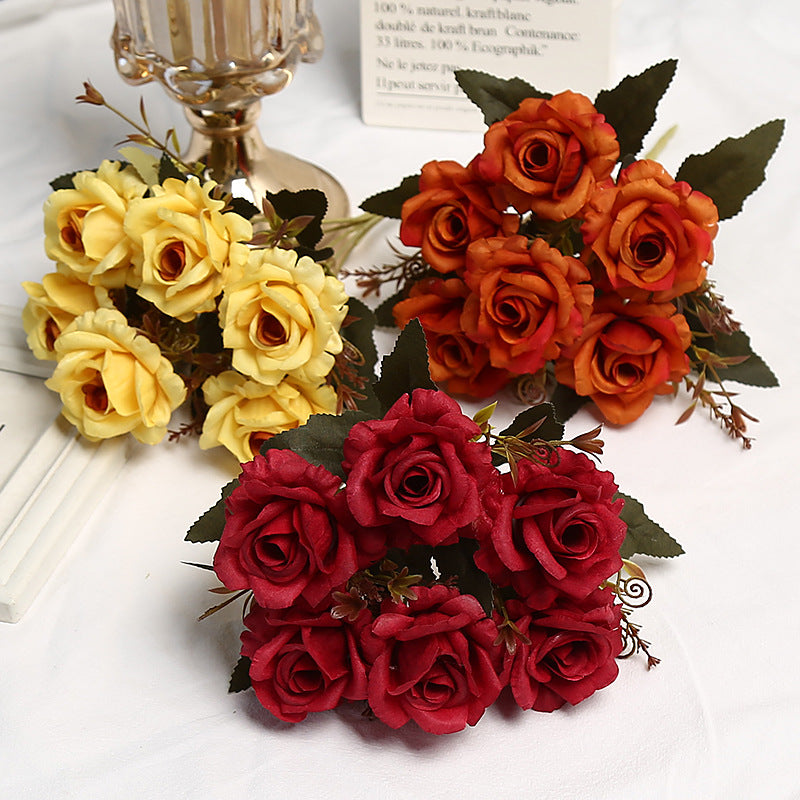 Retro-Stil künstliche Rose, 6-Blüten-Busch, 30 cm, aus Seidenstoff, für Hochzeiten und Inneneinrichtung