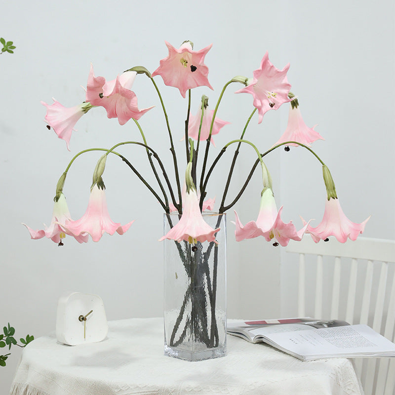 Künstliche Engelstrompete, 1 Stiel mit 2 Blüten, PU-Material, 78 cm Höhe, 18 cm Blütendurchmesser, für Hochzeiten, Outdoor & Innenraum