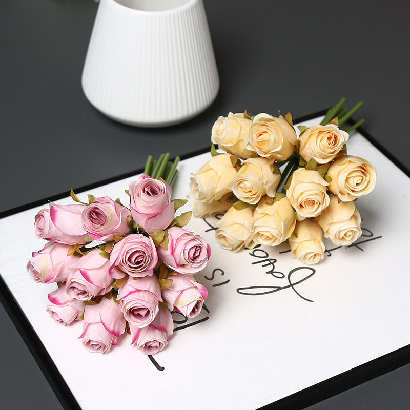 Künstlicher Rosenstrauß mit 12 Blüten, 25 cm hoch, Seidenstoff, für Hochzeit, Dekoration, Innenraum
