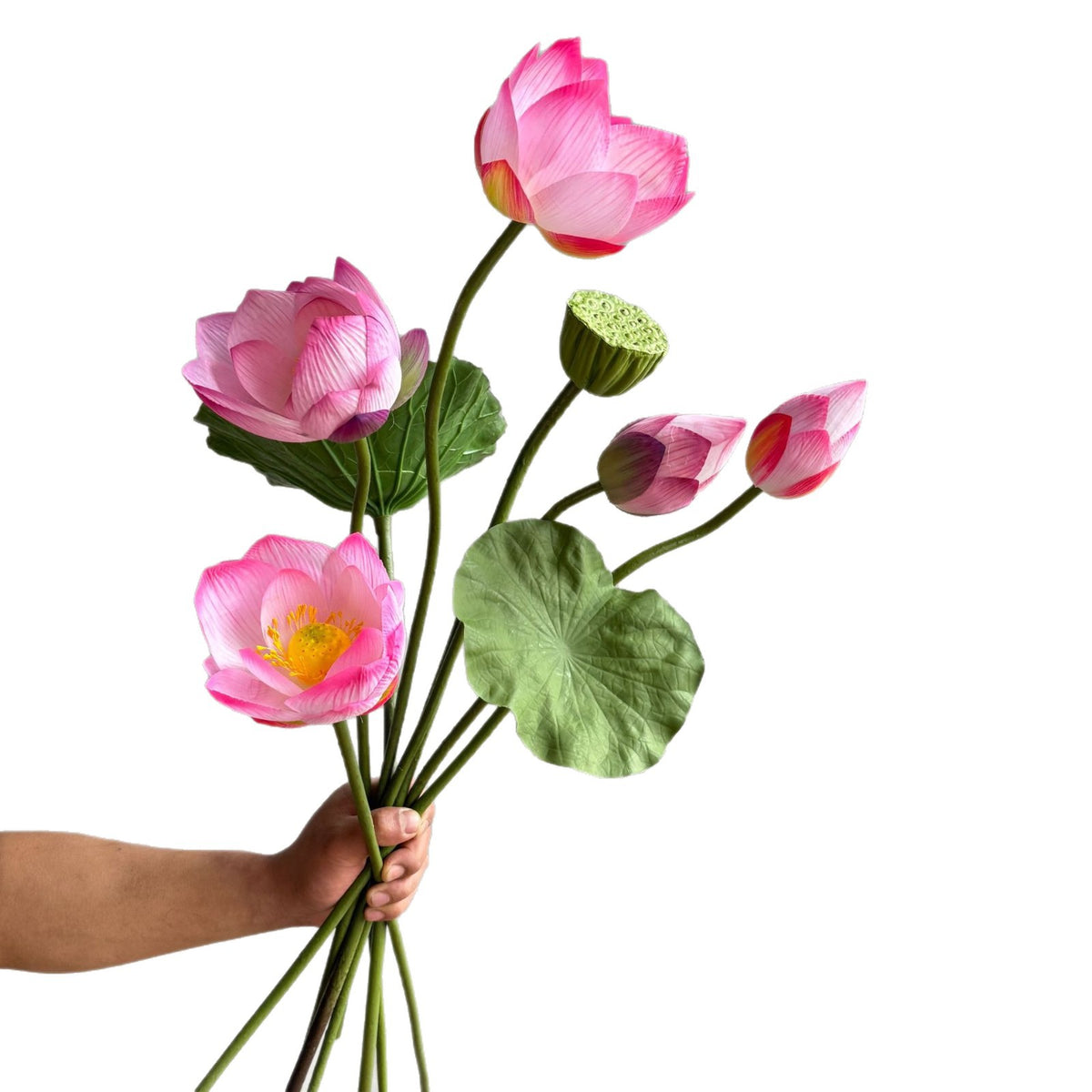 Künstliche Seerose, einzelne Stange mit Blatt und Lotosblüte, 80 cm, Seidenstoff, für Innen- und Außenbereich