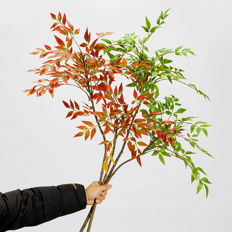 Künstlicher Nandina-Zweig, 110 cm, Einzelstiel mit 22 Blättern, für Innenraumdekoration, Hochzeitsfloristik und Gewerberäume