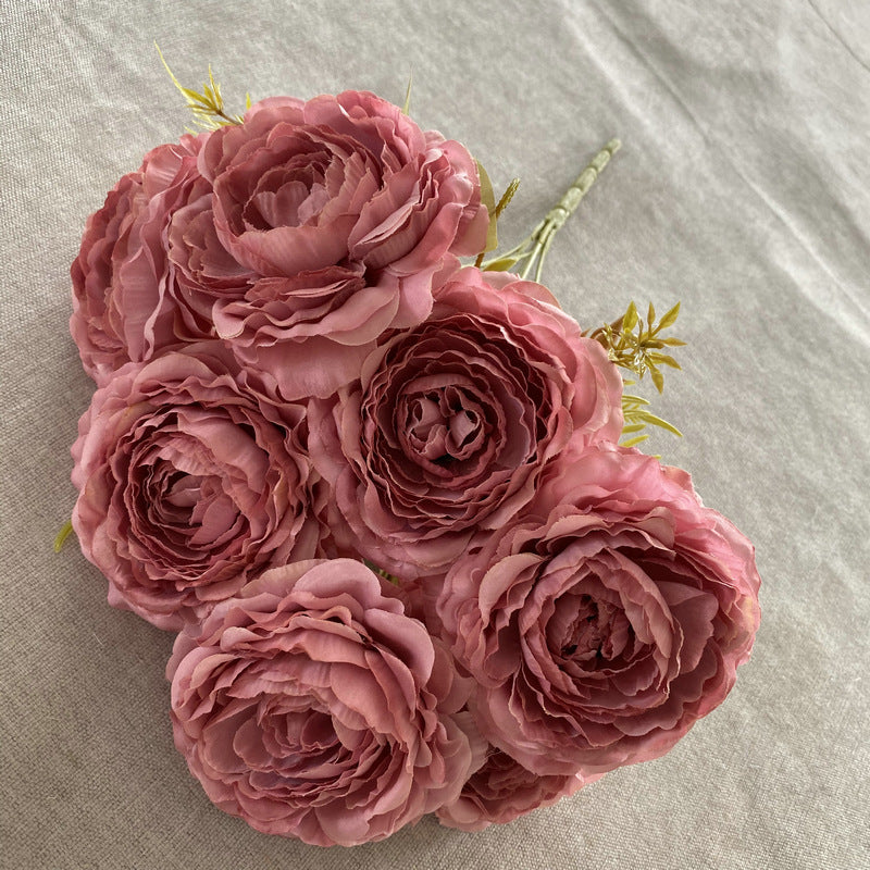 Künstliche Pfingstrosen-Strauß, 40 cm hoch mit 7 Blüten, aus Seidenstoff für Hochzeiten und Innendekoration