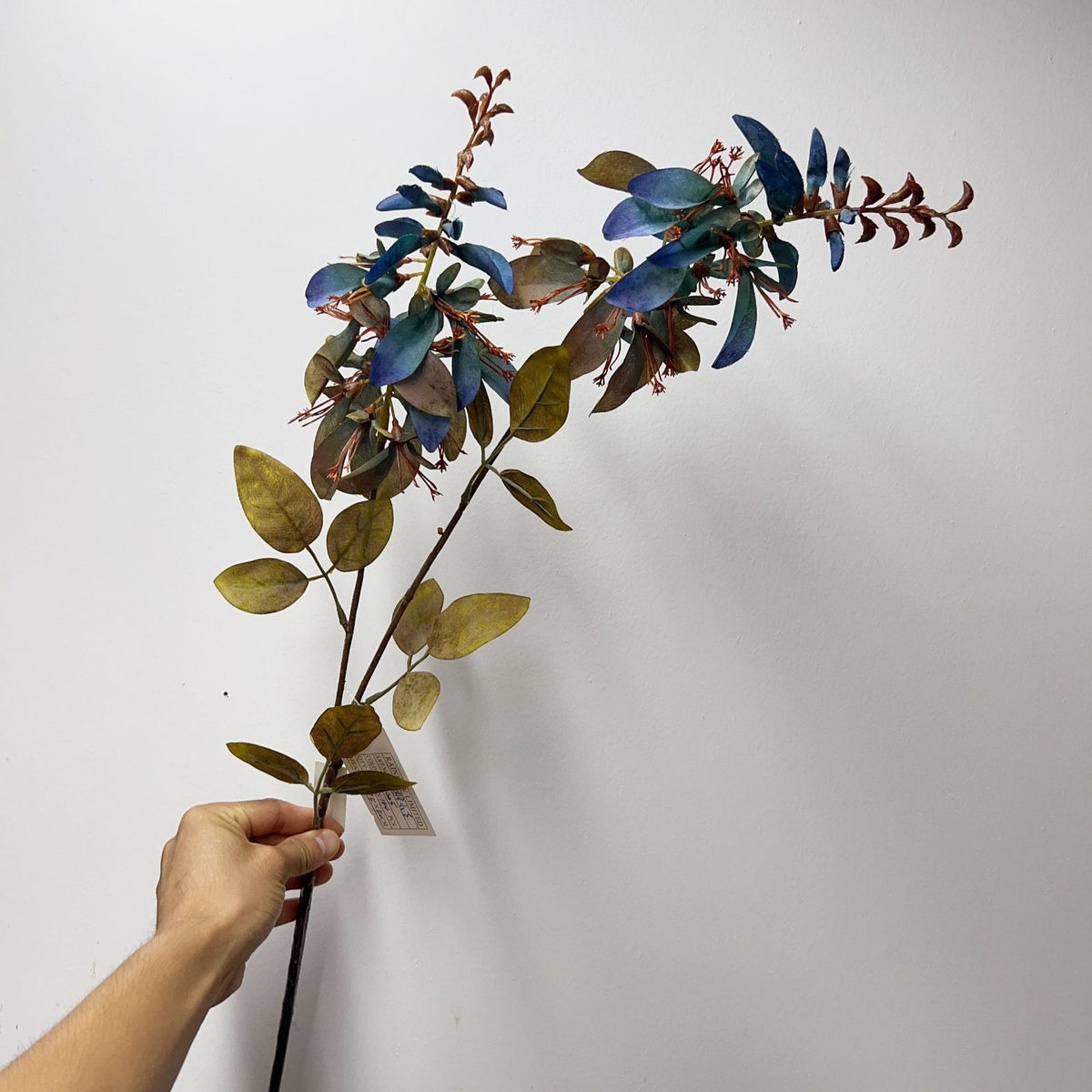 Künstlicher Erythrina-Blütenzweig mit Eukalyptus und Blättern, 83 cm, Einzelstiel aus Seidenstoff
