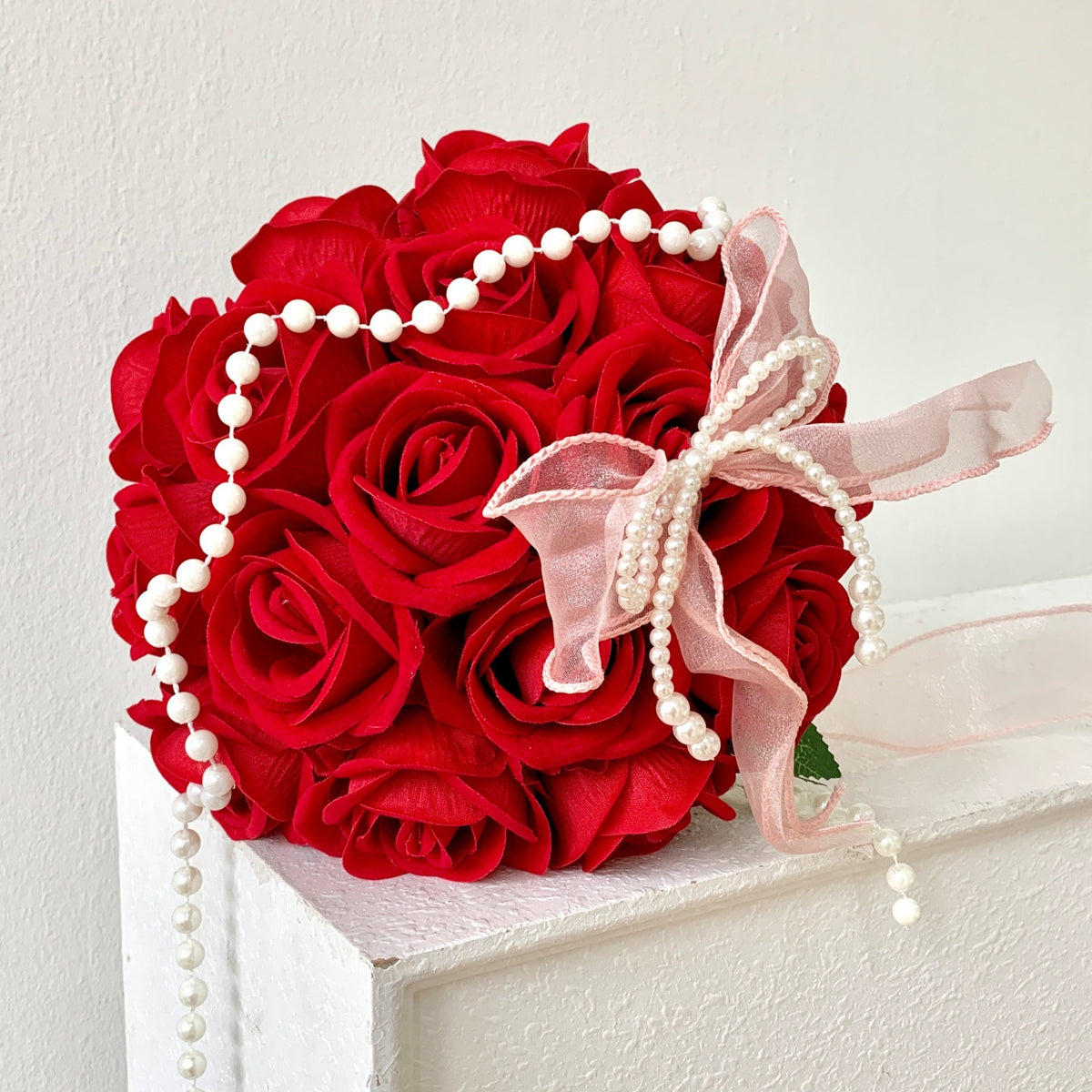 Hochzeits-Brautstrauß künstliche Rosen, 18 Blüten, 30 cm hoch, Seidenblumen für Innen- und Außenbereich