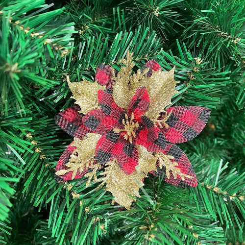 14 cm künstliche Weihnachtsblume, lose Blüte, Kunststoff, rot/silber, Festtagsdekoration, für Floristik & Eventgestaltung