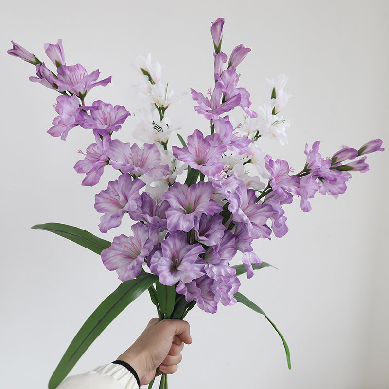 Künstliche Gladiole, einzelner Stiel mit 12 Blüten, 86 cm Höhe, aus Seidenstoff, für Hochzeiten und Innendekoration