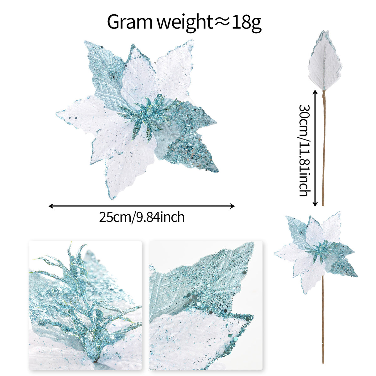 Künstliche Weihnachtsstern-Blüte aus Samtstoff, 28 cm hoch, einzelner Stiel für festliche Dekoration